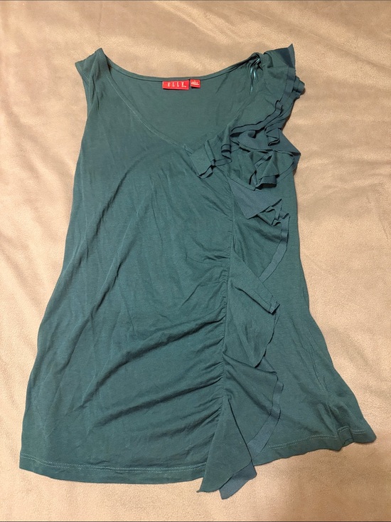 Elle Tops - Elle Teal Asymmetrical Ruffle Tank Top